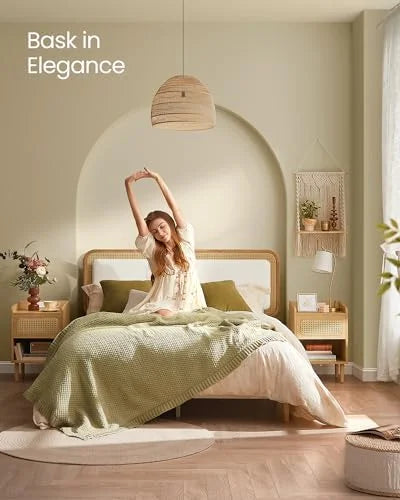 Rattan-Like Side End Tables with Charging Station V7962