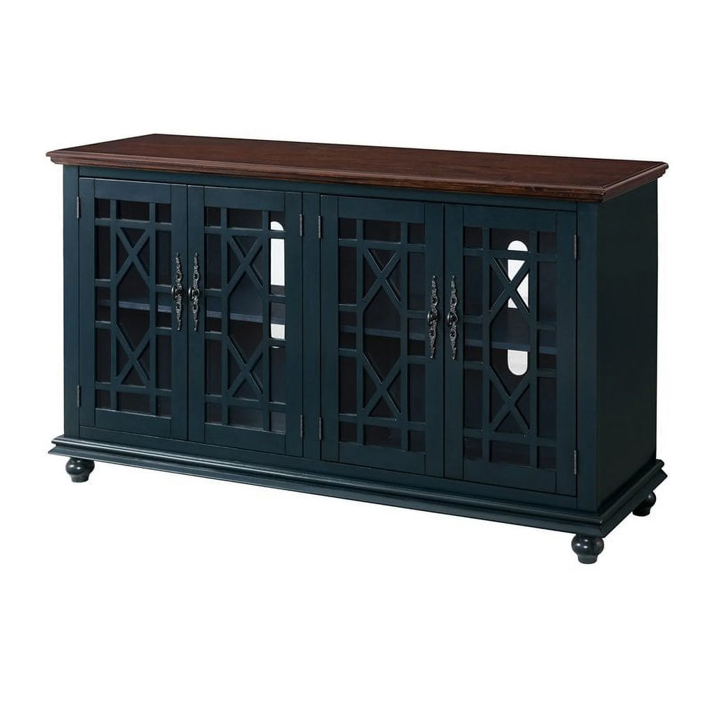 63" TV Stand Catalina Blue with Walnut Top S1474