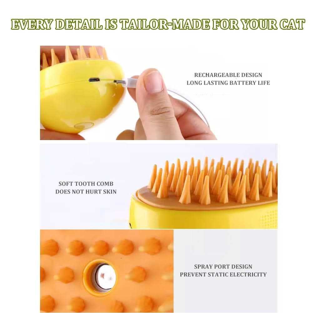 3 In1 Self Cleaning Steam Cat Brush T4480
