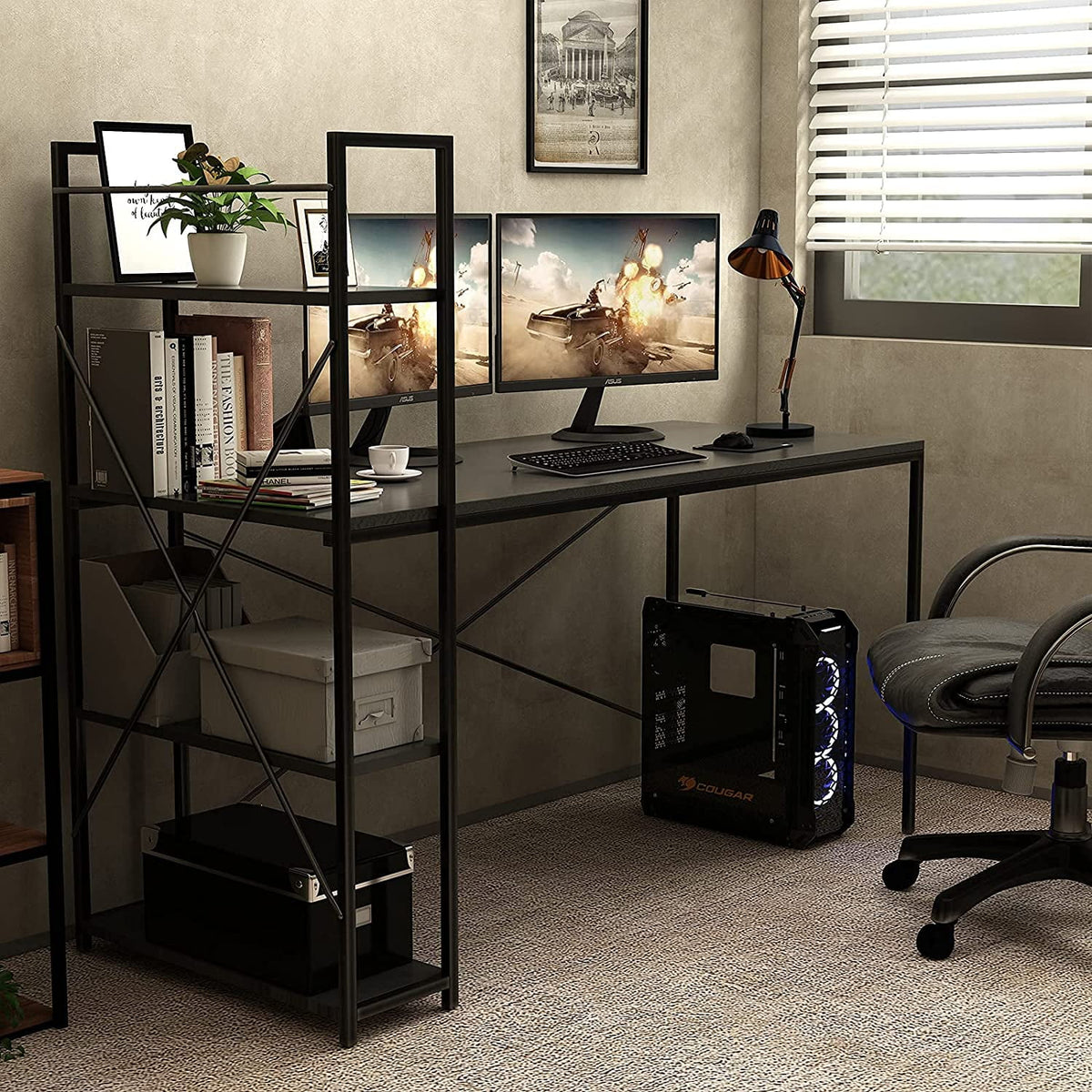 48" Computer Desk with Storage Shelves Black S372