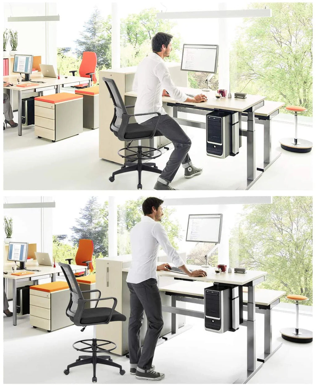 Black Adjustable Mesh Drafting Chair with Lumbar Support Q80427