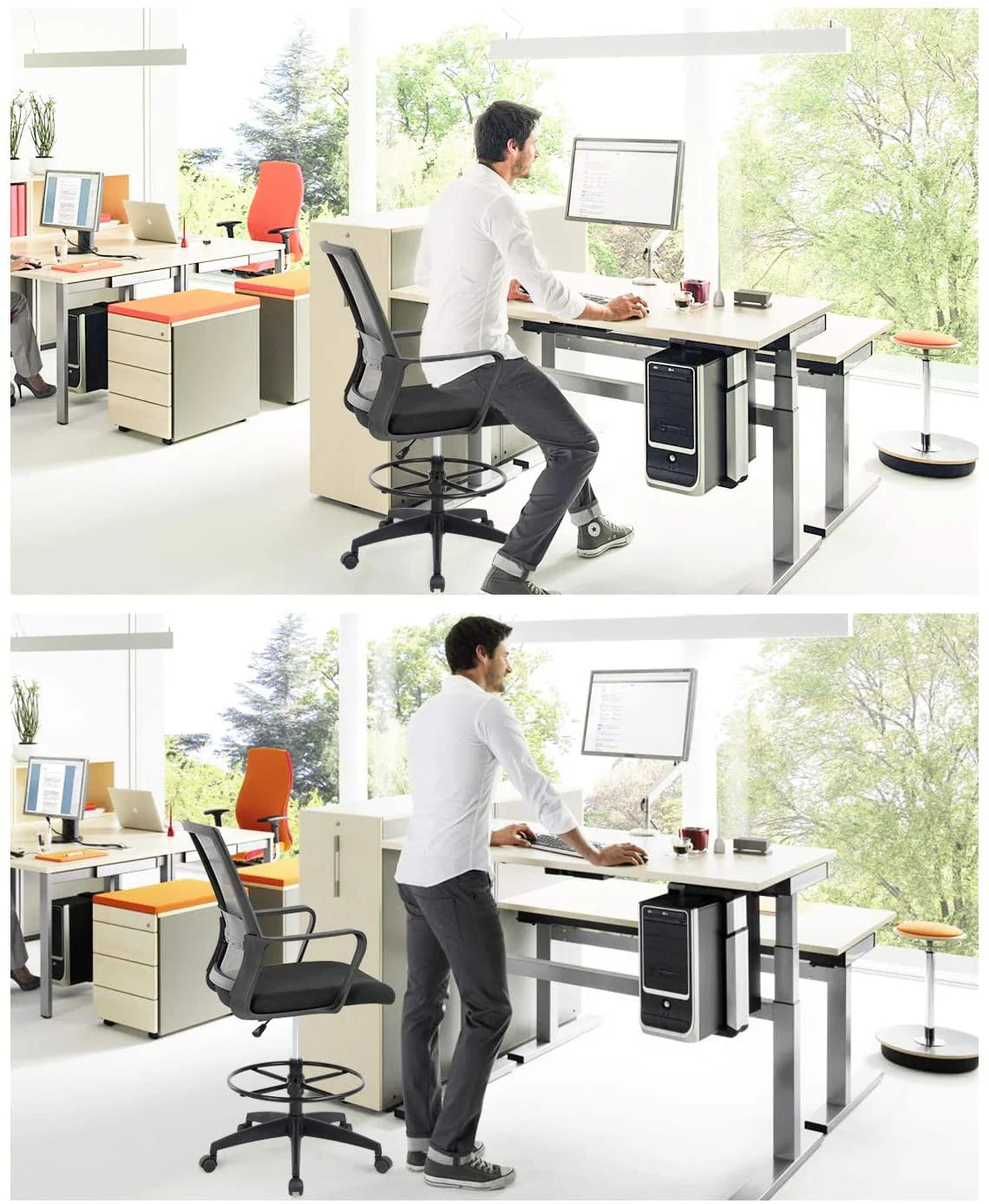 Black Adjustable Mesh Drafting Chair with Lumbar Support Q80427