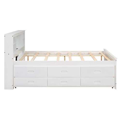 White Full Size Wood Platform Bed with Trundle and 3 Drawers N226570