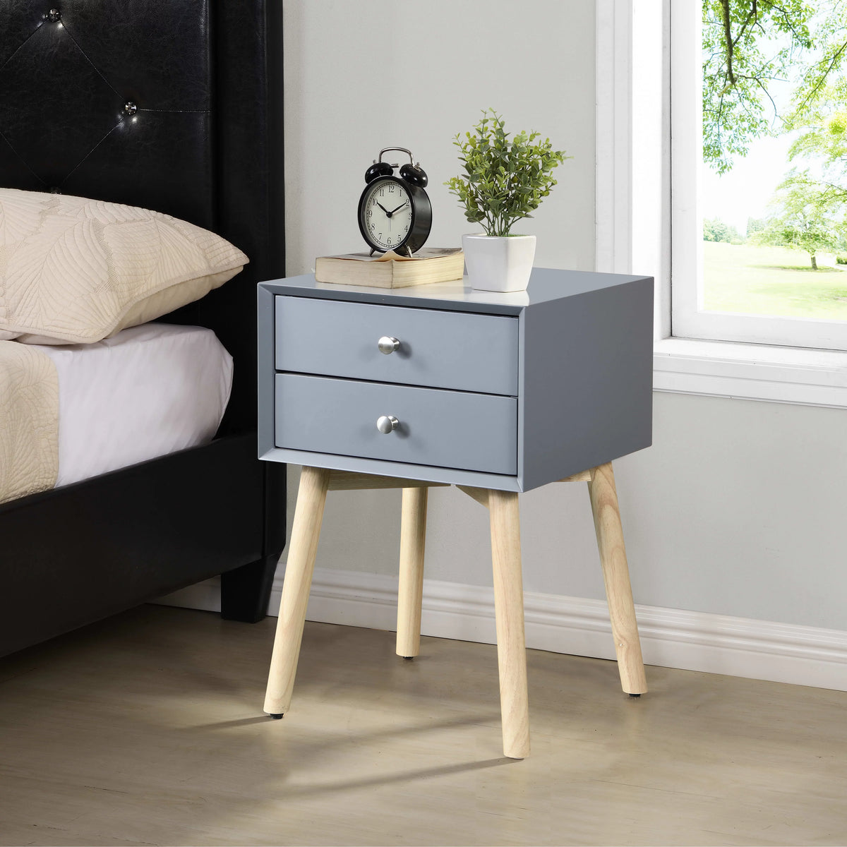 2 Drawer Rubber Wood Side Table K730