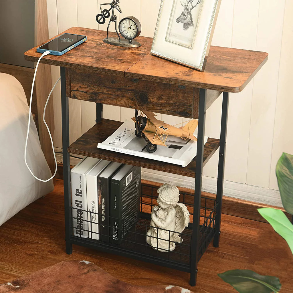 3-Tier Narrow Side Table with USB Ports & Power Outlets M59005