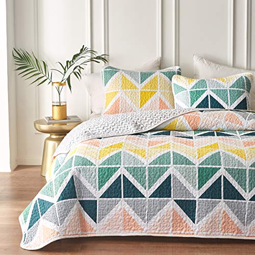 3 Piece Reversible Quilt Set King Size 102x90 Soft Microfiber Lightweight Coverlet Bedspread Summer Comforter Set Bed Cover Blanket Colorful Dots T296