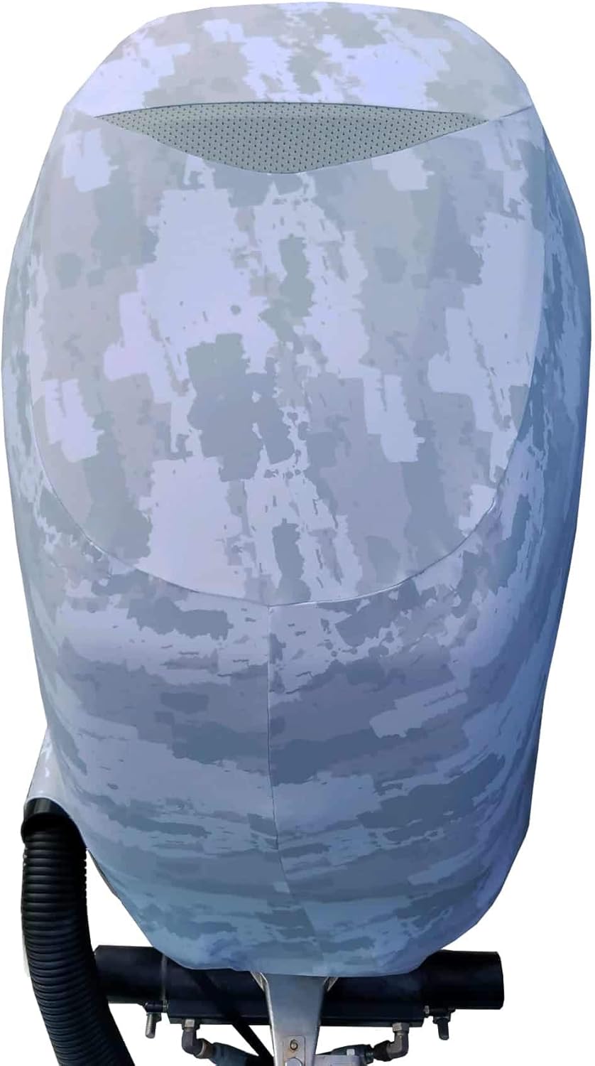 Grey Digital Camo Outboard Motor Cover T7514