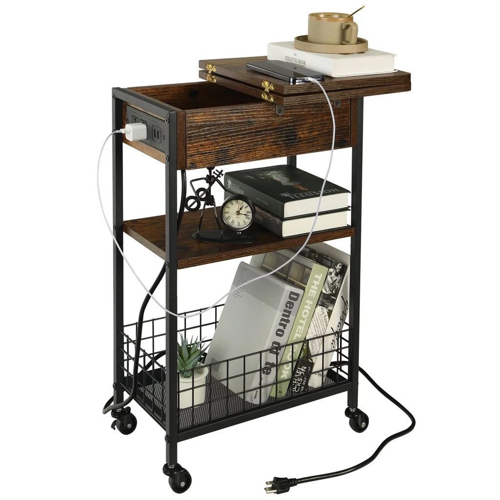 3-Tier Narrow Side Table with USB Ports & Power Outlets M59005