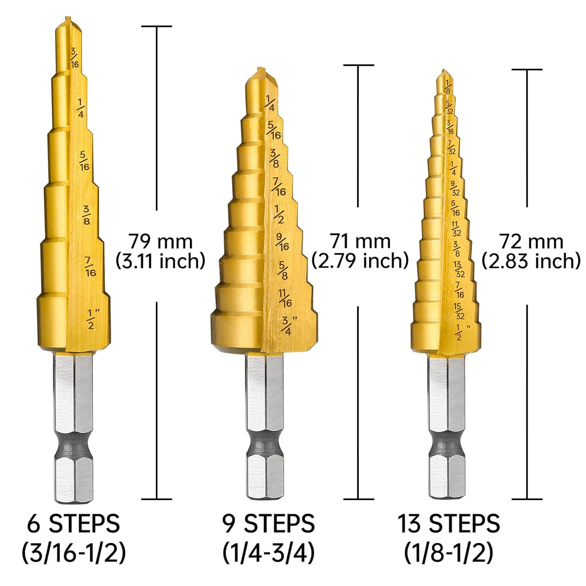 5 Pc HSS Titanium Coated Step Drill Bit Set with Aluminum Case G427518