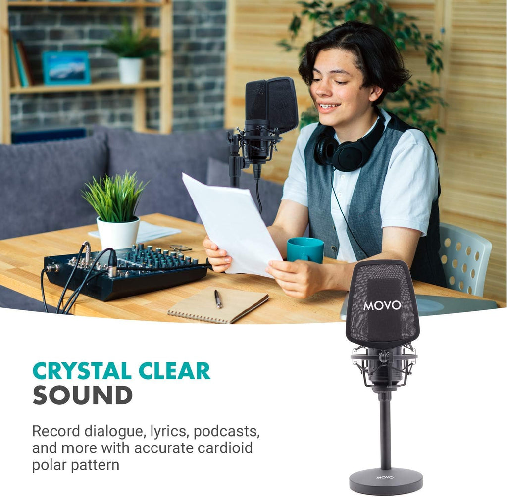 Large Diaphragm Multi-Pattern Studio Condenser Microphone with Shock Mount, Pop Filter, XLR Cable and Tabletop Mic Stand M79415