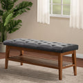 Black Button-Tufted Upholstered Shoe Bench with Solid Wood Shelf J731869