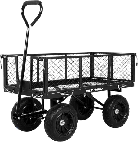 Black 10" Flat Free Tires Steel Garden Cart with Removable Sides A825455