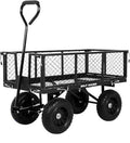 Black 10" Flat Free Tires Steel Garden Cart with Removable Sides A825455