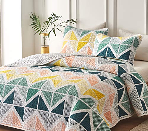 3 Piece Reversible Quilt Set King Size 102x90 Soft Microfiber Lightweight Coverlet Bedspread Summer Comforter Set Bed Cover Blanket Colorful Dots T296
