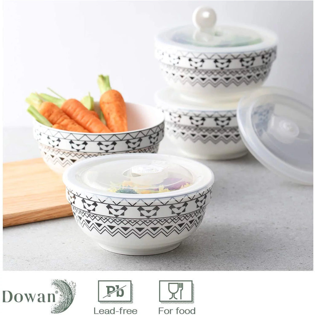 4 Pack 22 oz Porcelain Ceramic Bowls with Lid X49944