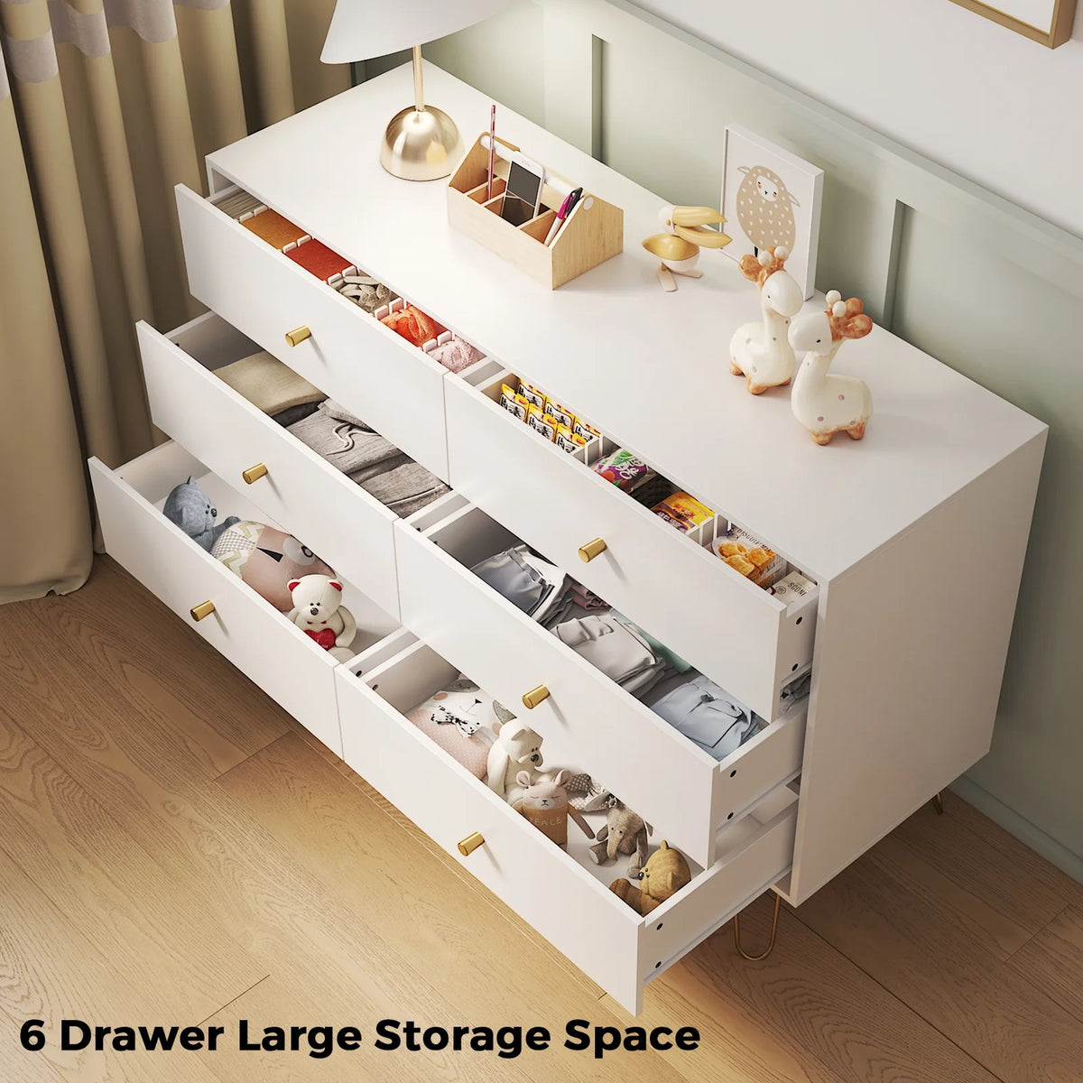 White 6 Drawer Dresser O958