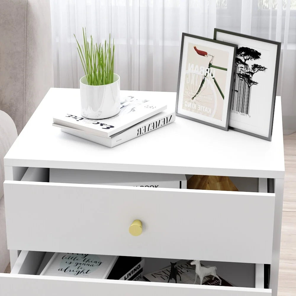 White Wood 3 Drawer Nightstand Bedside Table U11900
