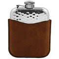 6oz Pewter Hip Flask with Captive Top in Brown Leather Pouch F76008