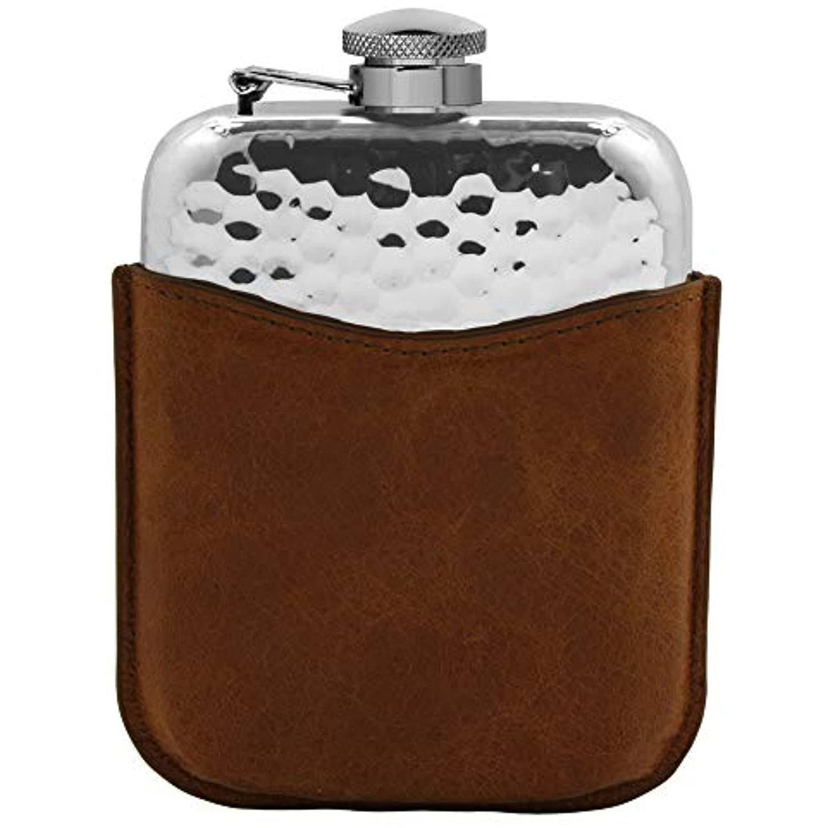 6oz Pewter Hip Flask with Captive Top in Brown Leather Pouch F76008