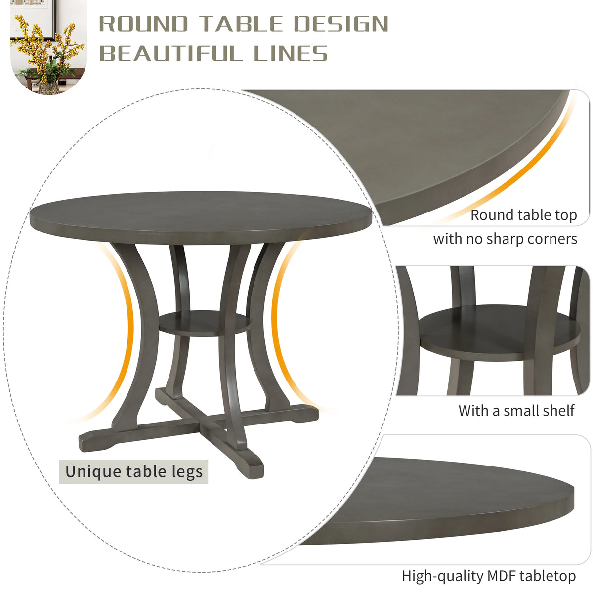 Antique Gray 5 Piece Wooden Dining Table and Chairs Set Q901