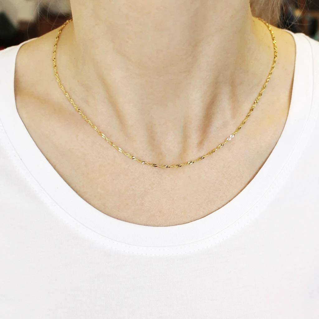 16 Inch 14K Yellow Gold 1.5mm Singapore Pendant Chain Necklace R821793
