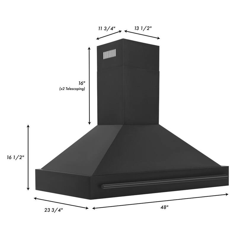 48 in. 700 CFM Ducted Wall Mount Range Hood in Black Stainless Steel F5393