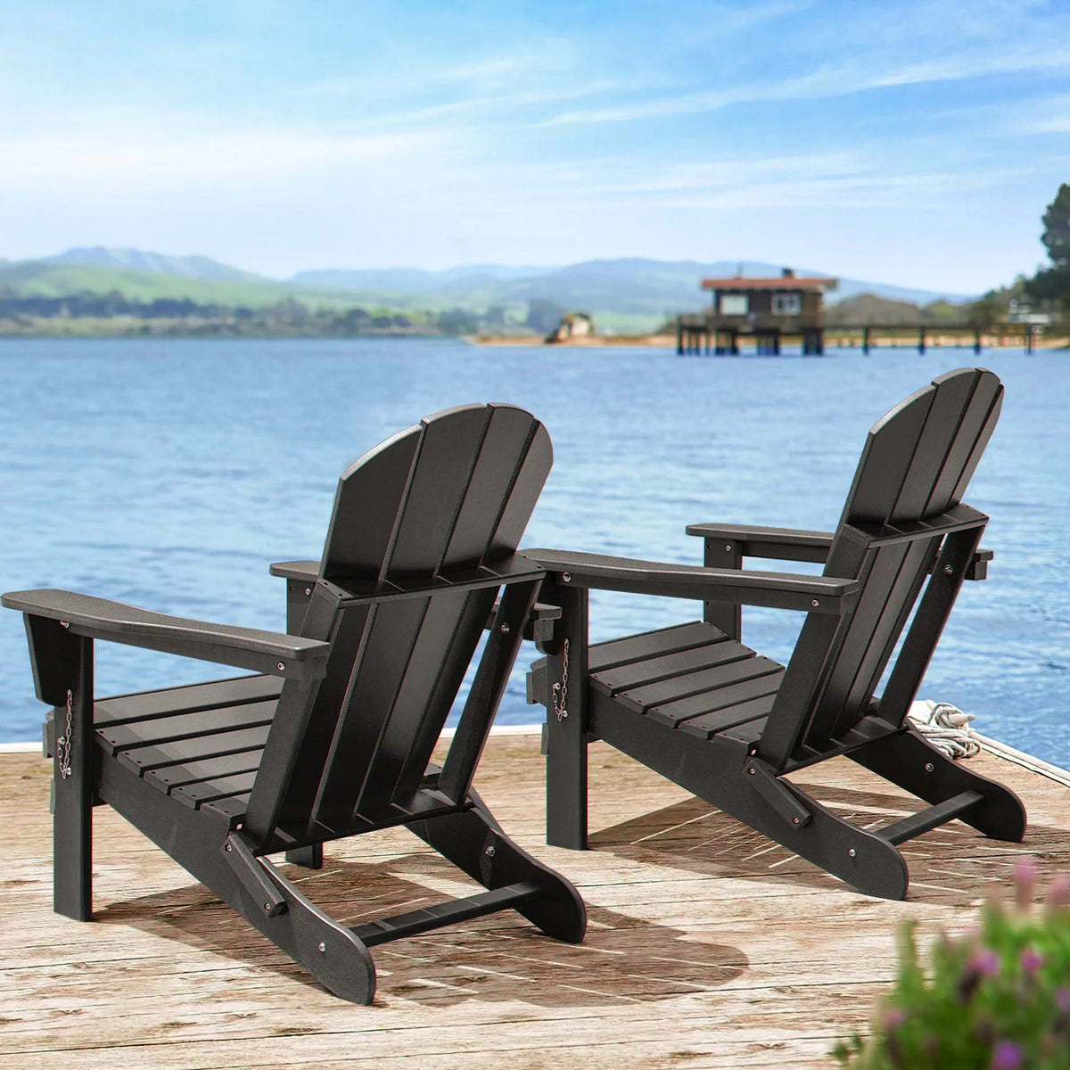 Black All Weather Resistant Resin Folding Adirondack Chair J179