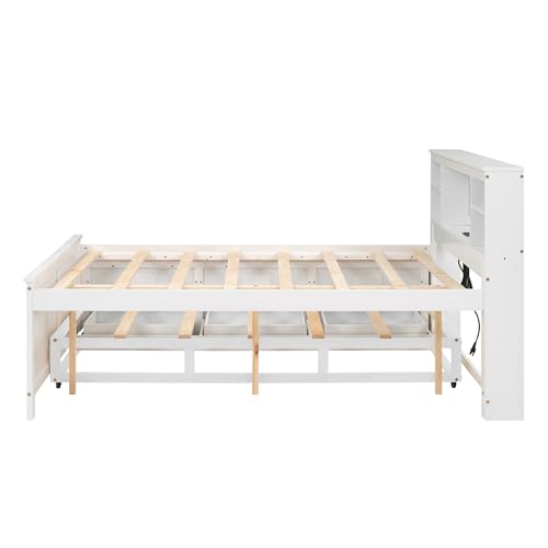 White Full Size Wood Platform Bed with Trundle and 3 Drawers N226570