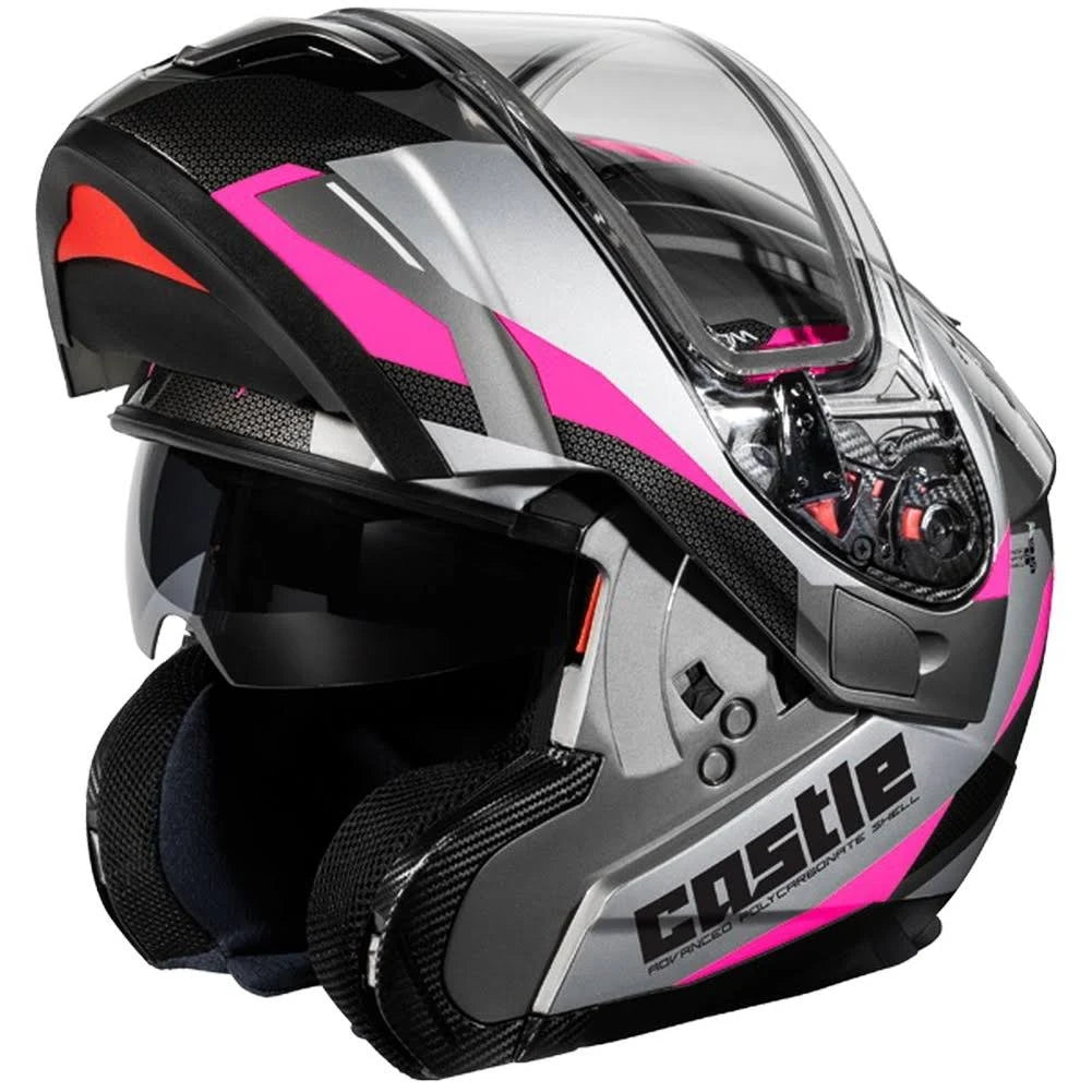 Pink Modular Snow Helmet with Electric Shield F155