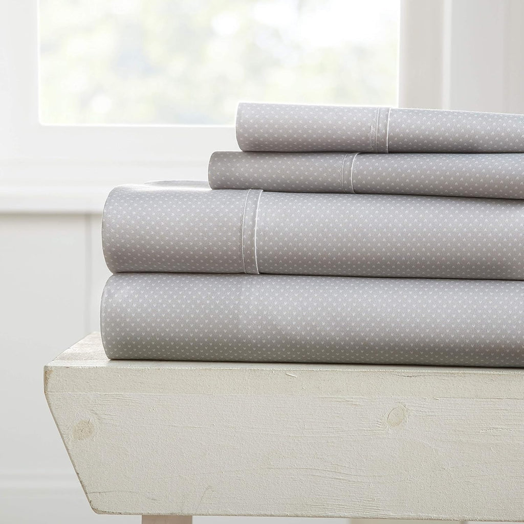 Rose Pattern 4 Piece Bed Sheet Set Queen Light Gray B561
