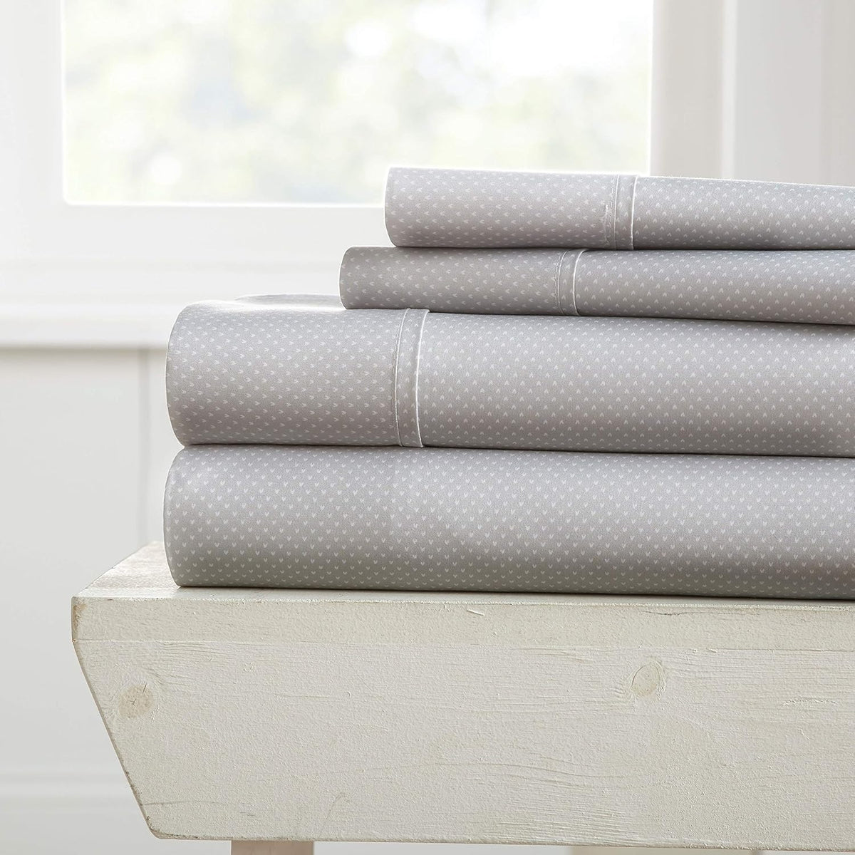 Rose Pattern 4 Piece Bed Sheet Set Queen Light Gray B561