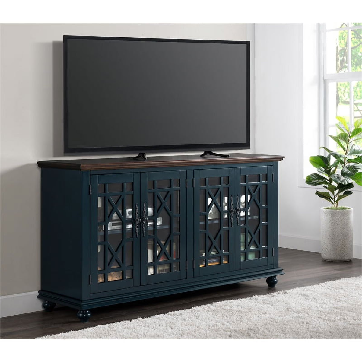 63" TV Stand Catalina Blue with Walnut Top S1474