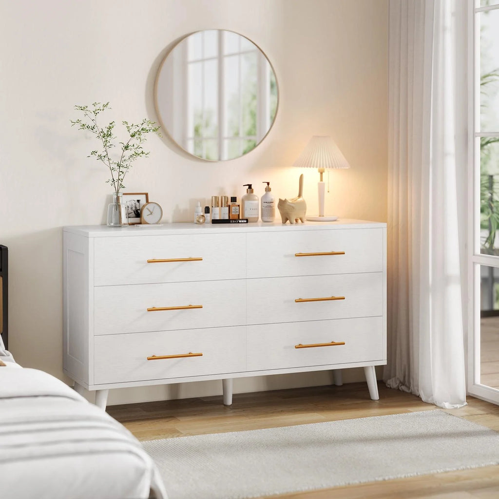 White 6 Drawer Wood Dresser C37222