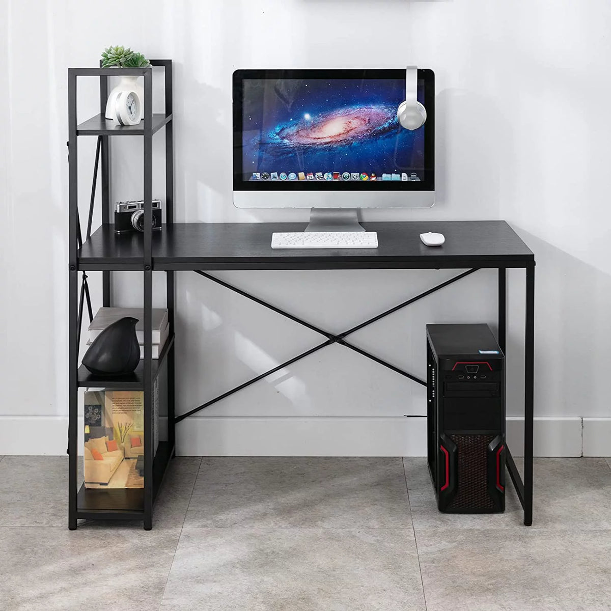 48" Computer Desk with Storage Shelves Black S372