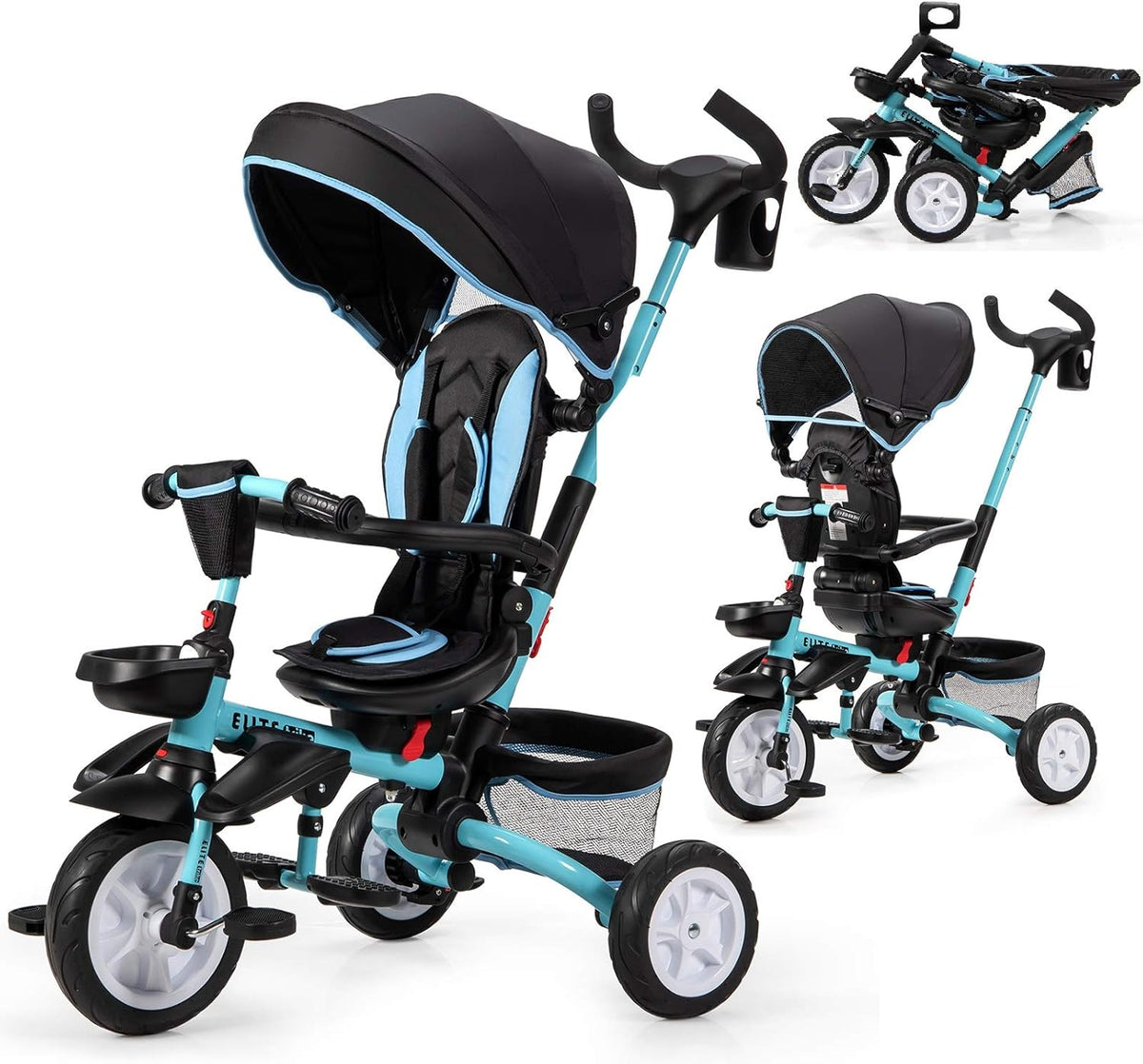 Gray 7-in-1 Folding Baby Tricycle with Rotatable Seat B86972