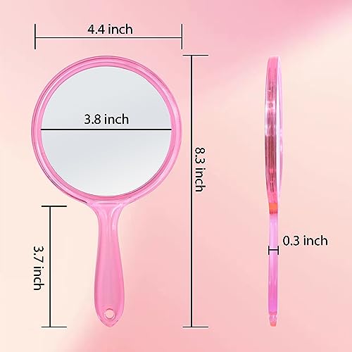 Handheld Mirror with Handle, Double Sided Magnifying 1X 2X, Acrylic Rounded Shape, 1 PCS Y469075