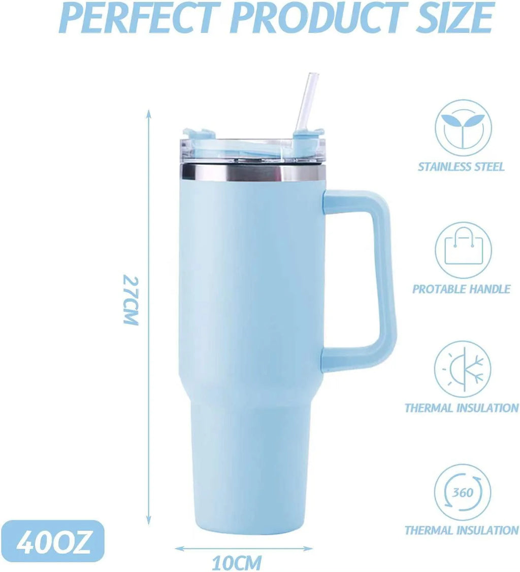 40 oz Stainless Steel Insulated Tumbler with Handle and Straw R73751
