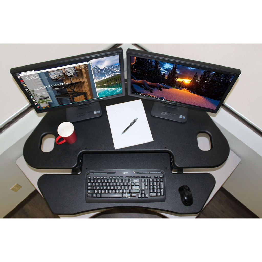 46x22 Height Adjustable Corner Standing Desk Converter with Anti Fatigue Mat Y7609