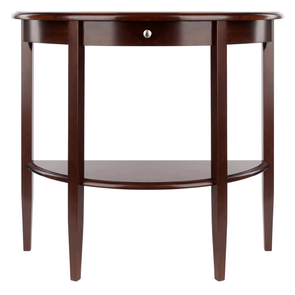 Walnut Half Moon Console Table with Drawer and Shelf N157063