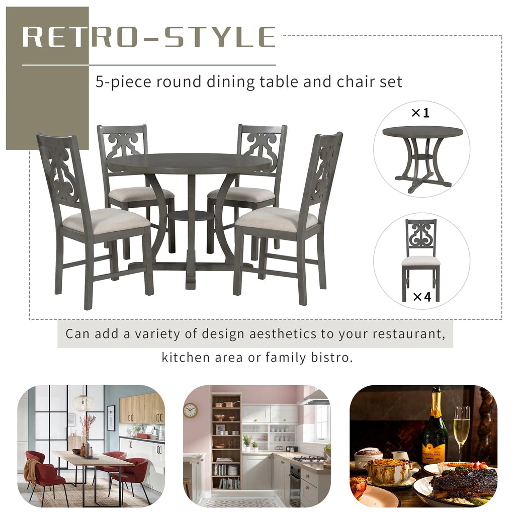 Antique Gray 5 Piece Wooden Dining Table and Chairs Set Q901