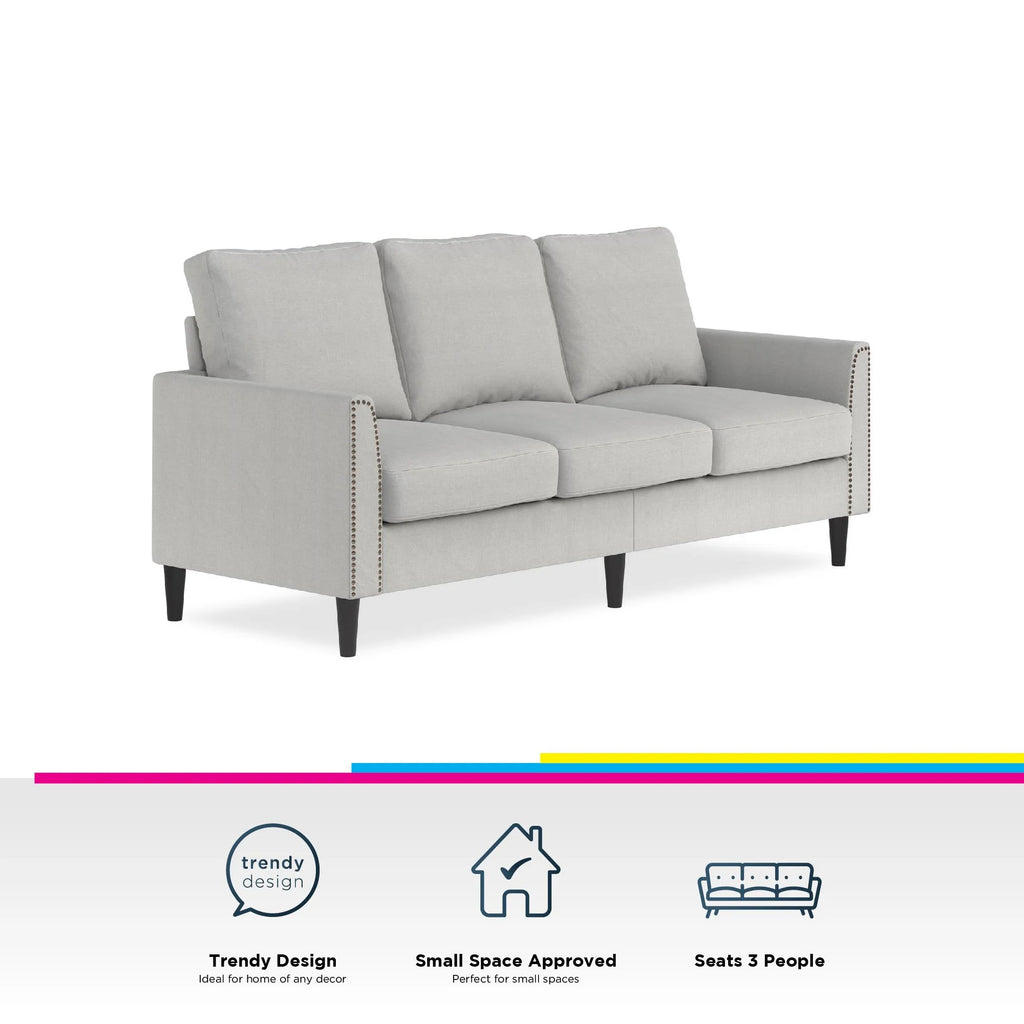 Gray Linen Sofa with Nailhead Trim K6187