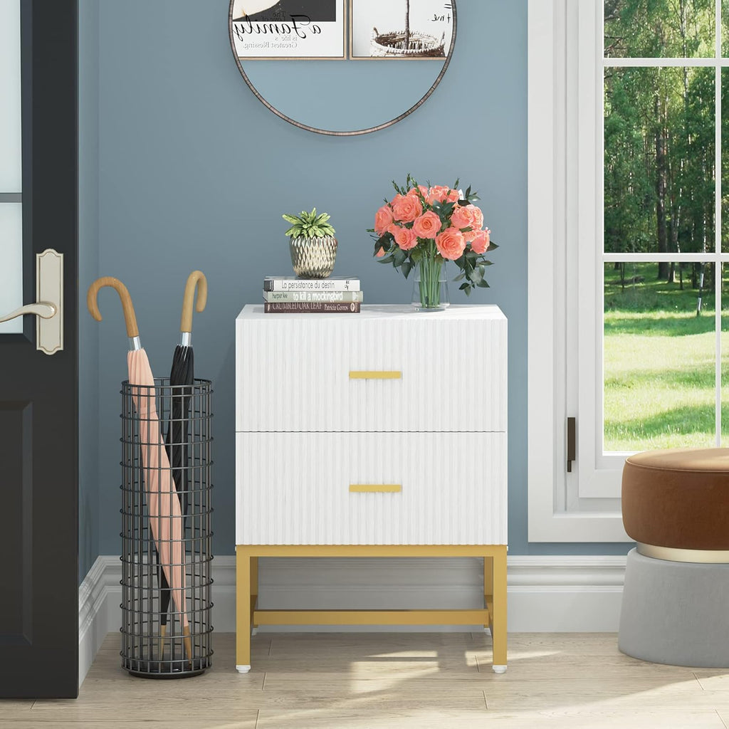 2-Drawer Nightstand with Storage Cabinet Metal Frame S3838