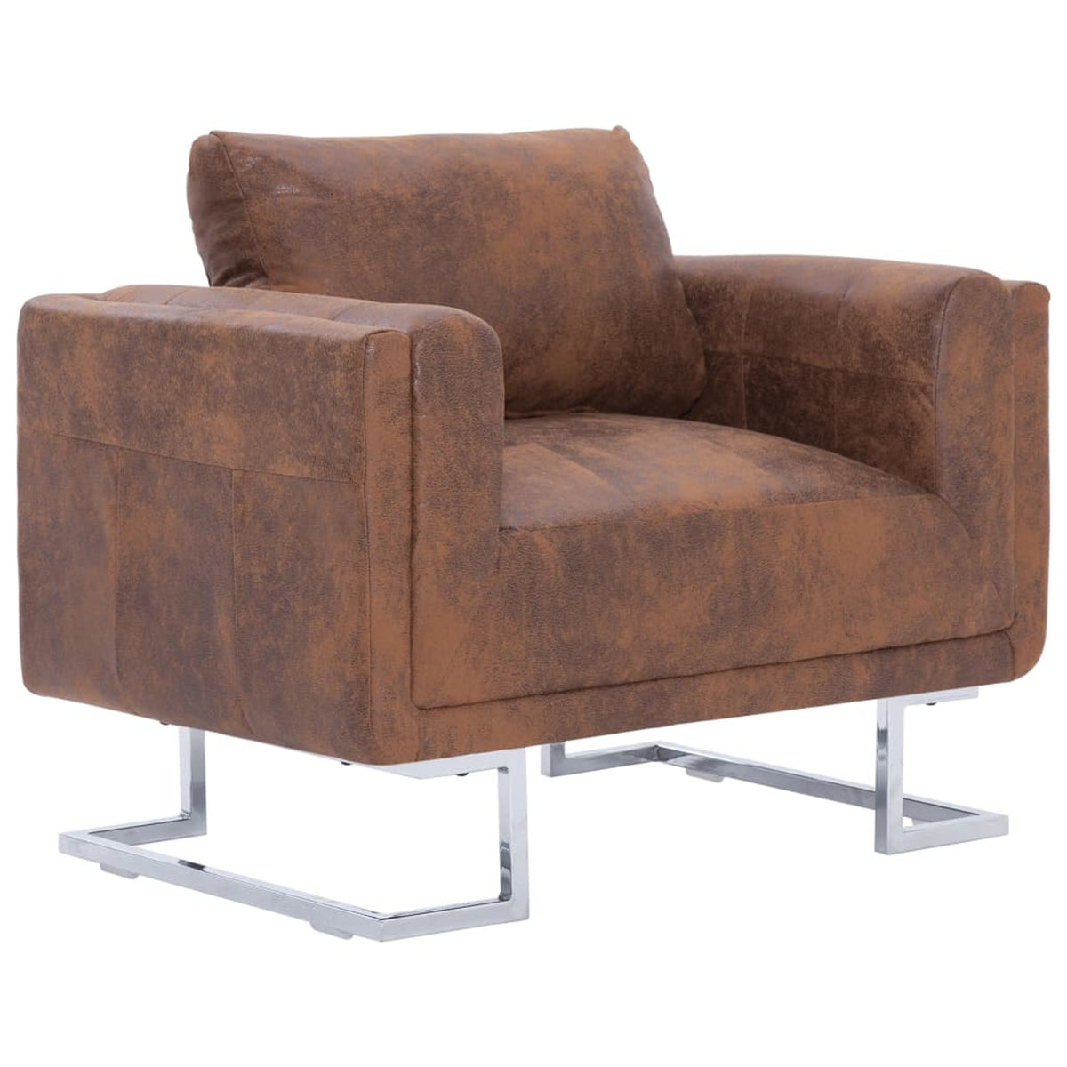 Cube Armchair Faux Suede Leather Upholstery Chair with Chrome Feet Brown U732