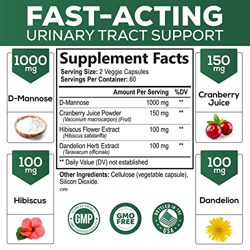 180 Capsules D-Mannose & Cranberry Extract 1350mg D353