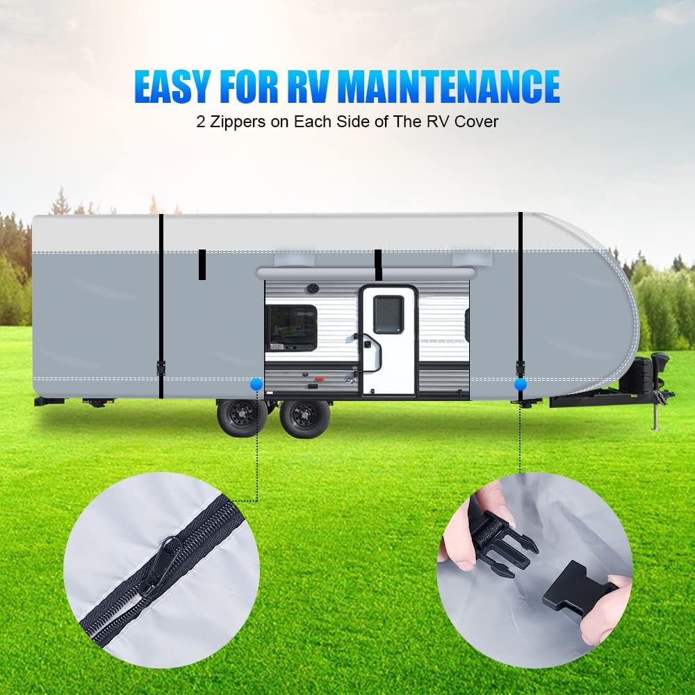 600D Ripstop RV Cover with 4 Tire Covers & Tongue Jack Cover & 6 Gutter Cover Y939840
