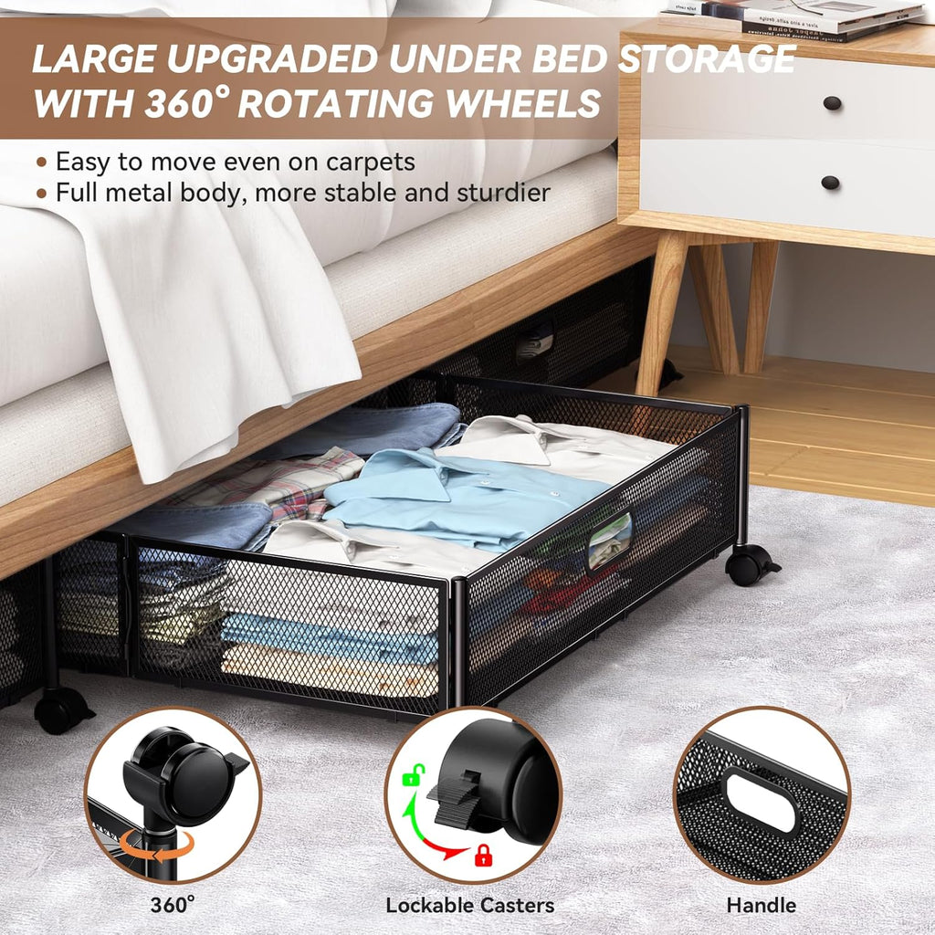 2 Pack Metal Underbed Storage Drawer with Wheels I34995