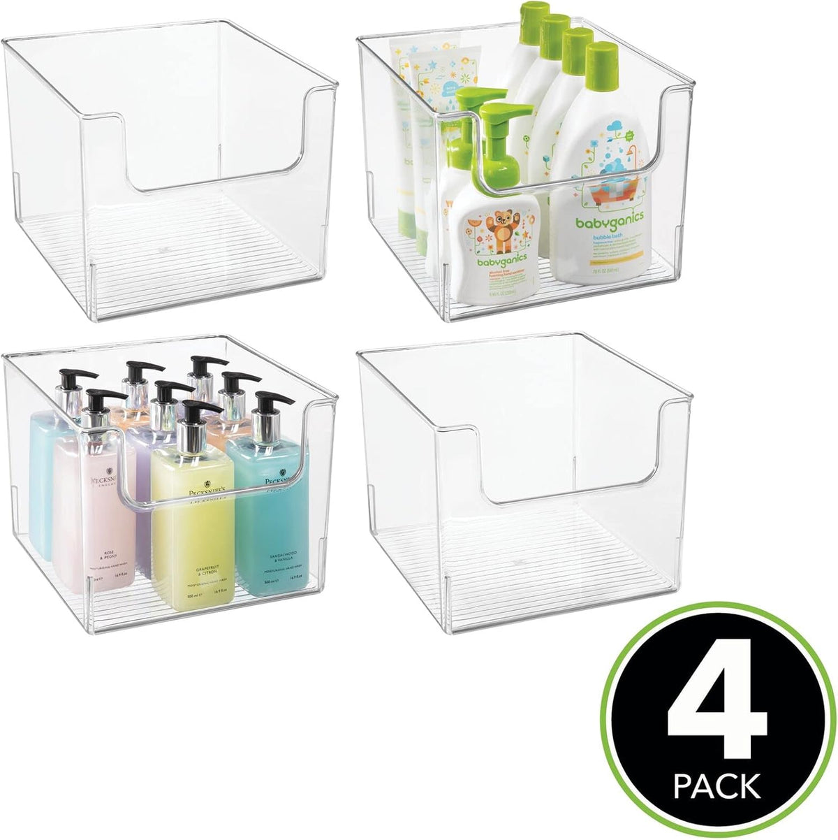 Clear Plastic Open Front Storage Organizer Basket Bin 4 Pack H12664