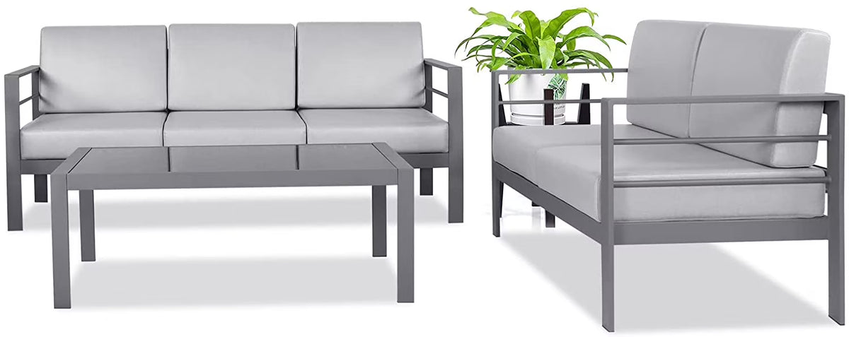 Metal Patio Sectional Sofa with Waterproof Cushion and Coffee Table（3 Pieces） S963