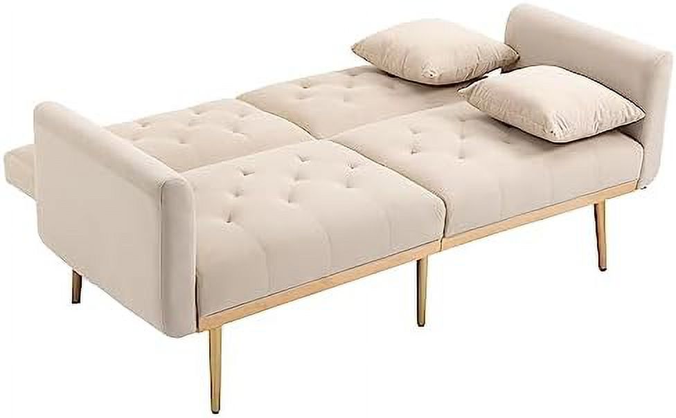Peach Velvet Loveseat with 7 Gold Metal Legs C68552