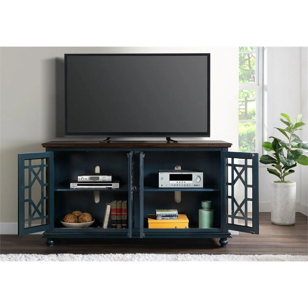 63" TV Stand Catalina Blue with Walnut Top S1474